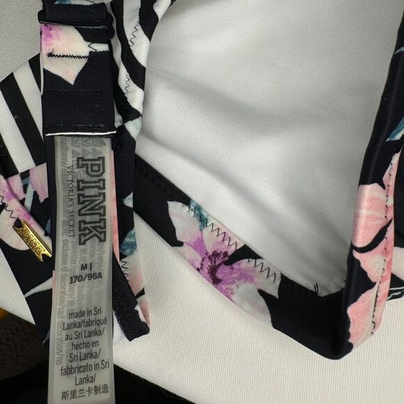 NWOT Victoria’s Secret Floral and Striped Lace Up High Neck Halter Bikini Top - Picture 4 of 4